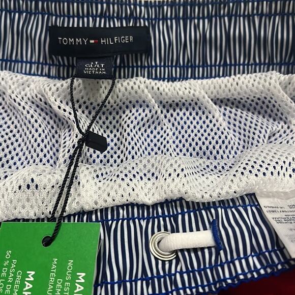 TOMMY HILFIGER Swim Trunks FLAG Lined Shorts Large Tall Colbolt Blue 10” Inseam - Picture 6 of 7